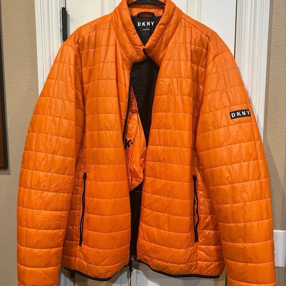 DKNY Men's Vibrant Orange Puffer Jacket